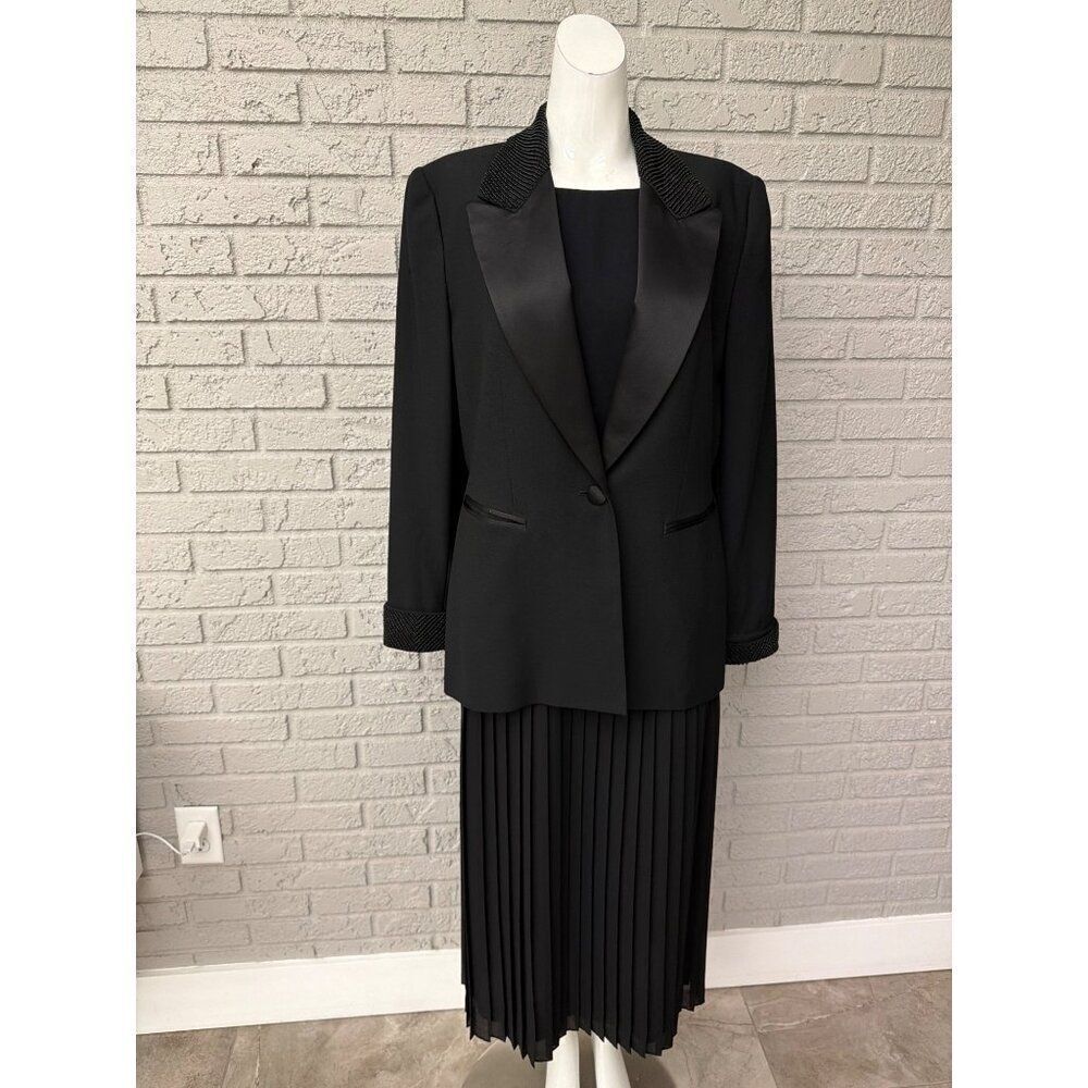 Valerie Stevens Women's Black Beaded Tuxedo Jacket Size 12